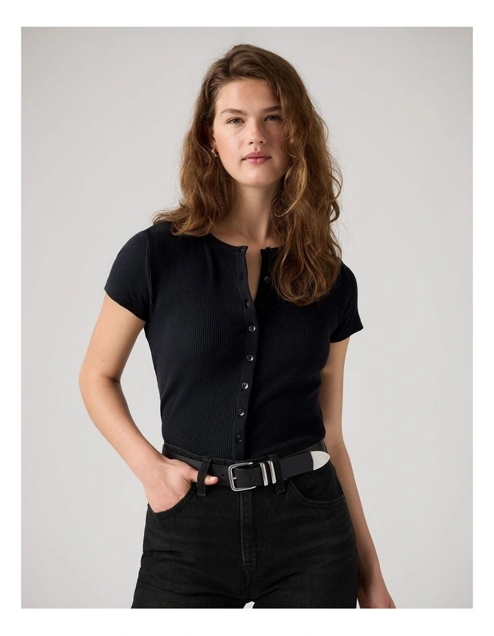 Rory Button Short-Sleeve Top inAnthracite Night Rib image 3
