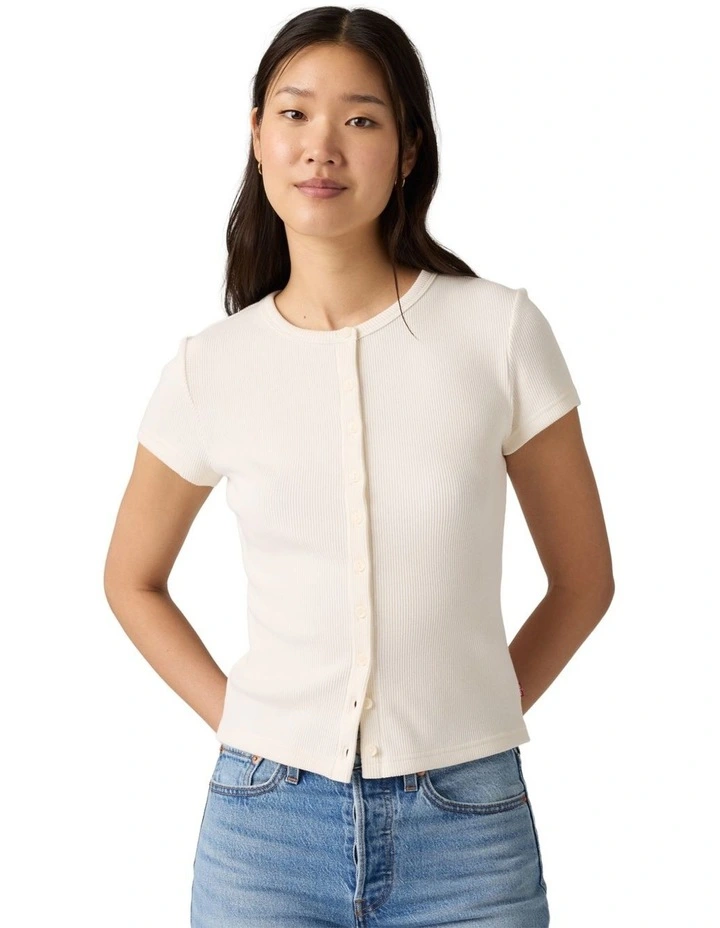 Rory Button-Through Shirt in Egret Rib image 1