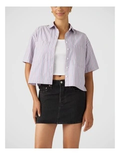 Harlie Short-Sleeve Cropped Shirt in Costanza Stripe Wisteria