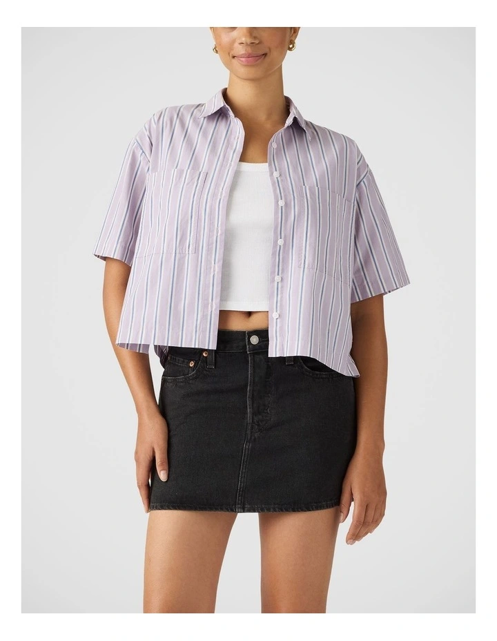 Harlie Short-Sleeve Cropped Shirt in Costanza Stripe Wisteria image 1