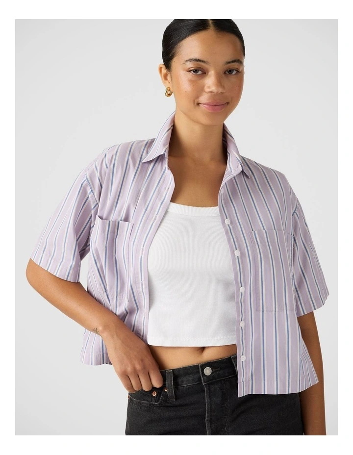 Harlie Short-Sleeve Cropped Shirt in Costanza Stripe Wisteria image 3