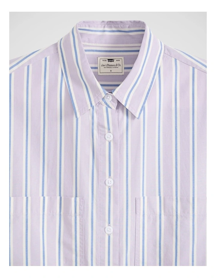 Harlie Short-Sleeve Cropped Shirt in Costanza Stripe Wisteria image 4