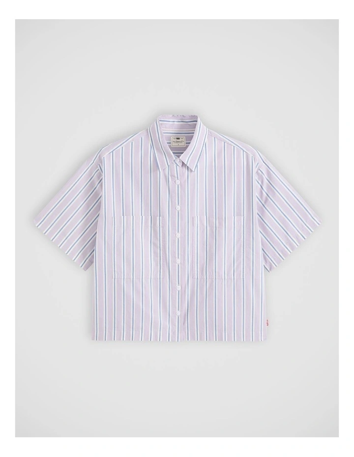 Harlie Short-Sleeve Cropped Shirt in Costanza Stripe Wisteria image 5