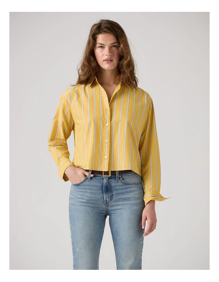 Cropped Harlie Shirt in Anouk Stripe Spicy Mustard image 4