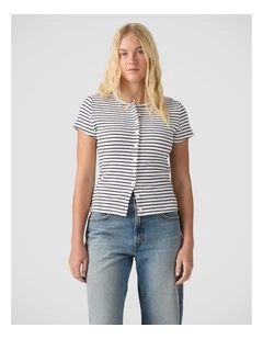 Rory Button Short-Sleeve Top in Muti