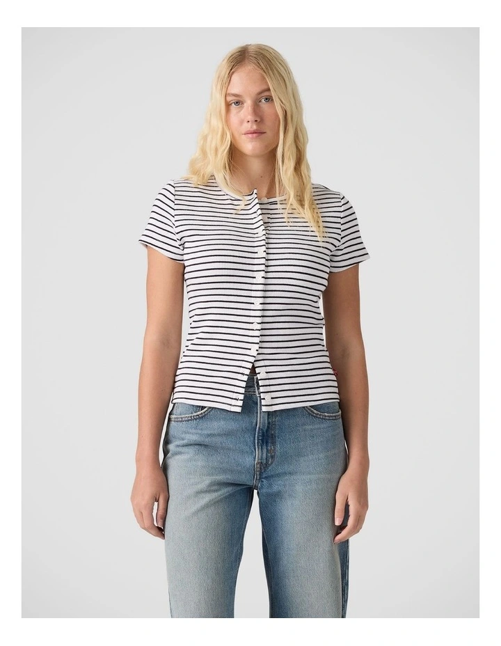 Rory Button Short-Sleeve Top in Muti image 1