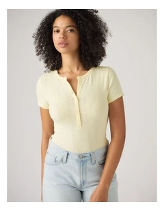 Dry Goods Pointelle Short-Sleeve Henley in Pear Sorbet