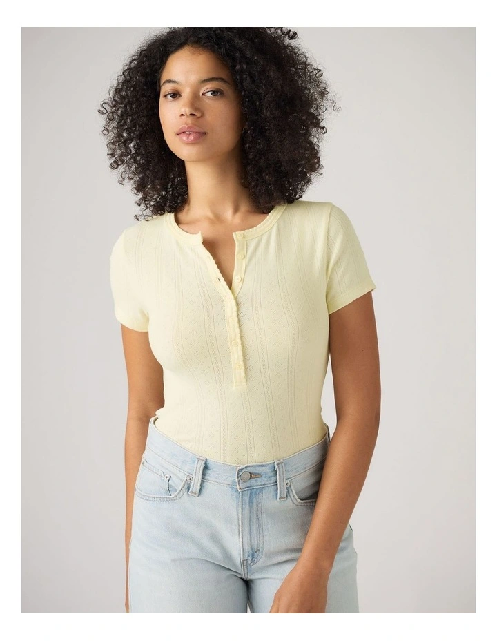 Dry Goods Pointelle Short-Sleeve Henley in Pear Sorbet image 1
