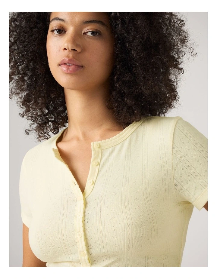 Dry Goods Pointelle Short-Sleeve Henley in Pear Sorbet image 3
