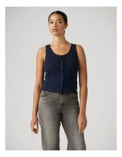Dry Goods Pointelle Lace Tank in Navy Blazer