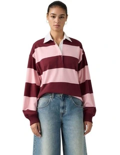 Reenie Rugby Long-Sleeve Top in Katie Stripe Coral Blush