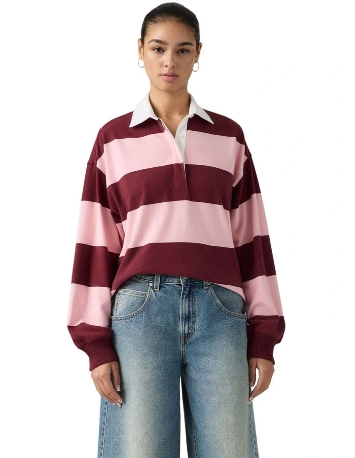 Reenie Rugby Long-Sleeve Top in Katie Stripe Coral Blush image 1