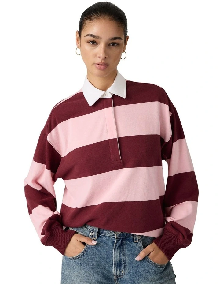 Reenie Rugby Long-Sleeve Top in Katie Stripe Coral Blush image 3