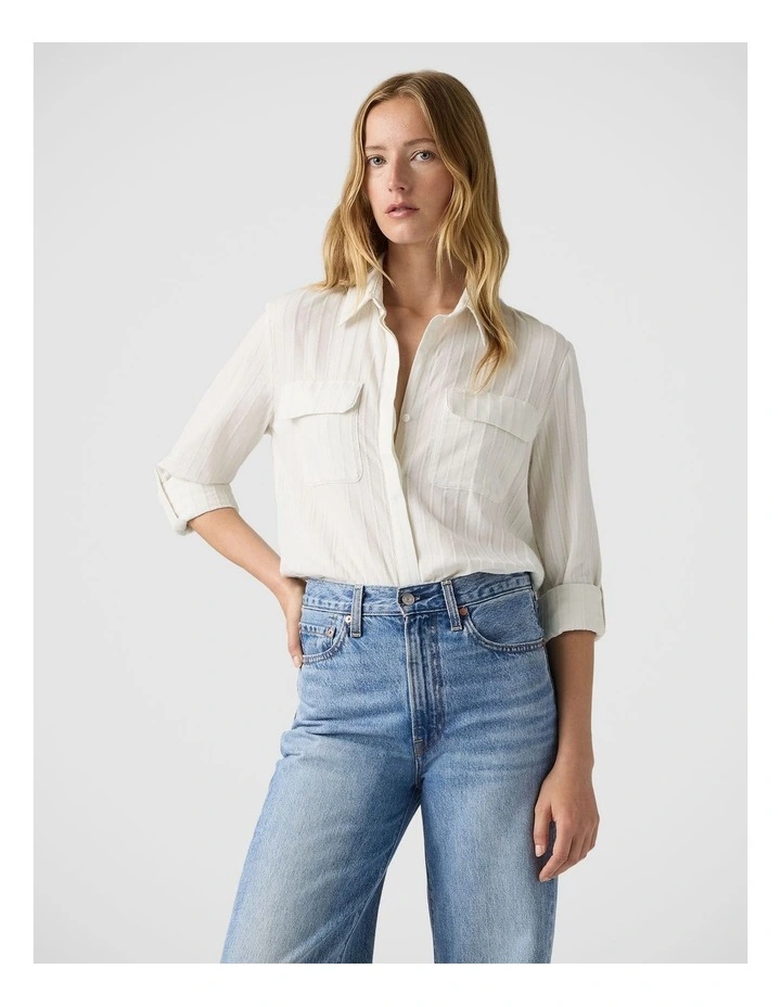 Elaine Utility Shirt in Cloud Dancer Dobby image 1