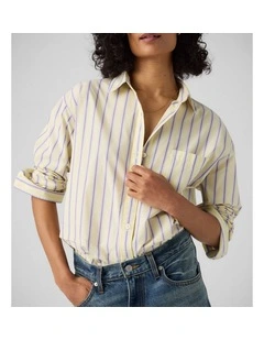 Harlie Boyfriend Shirt in Costanza Stripe French Vanilla