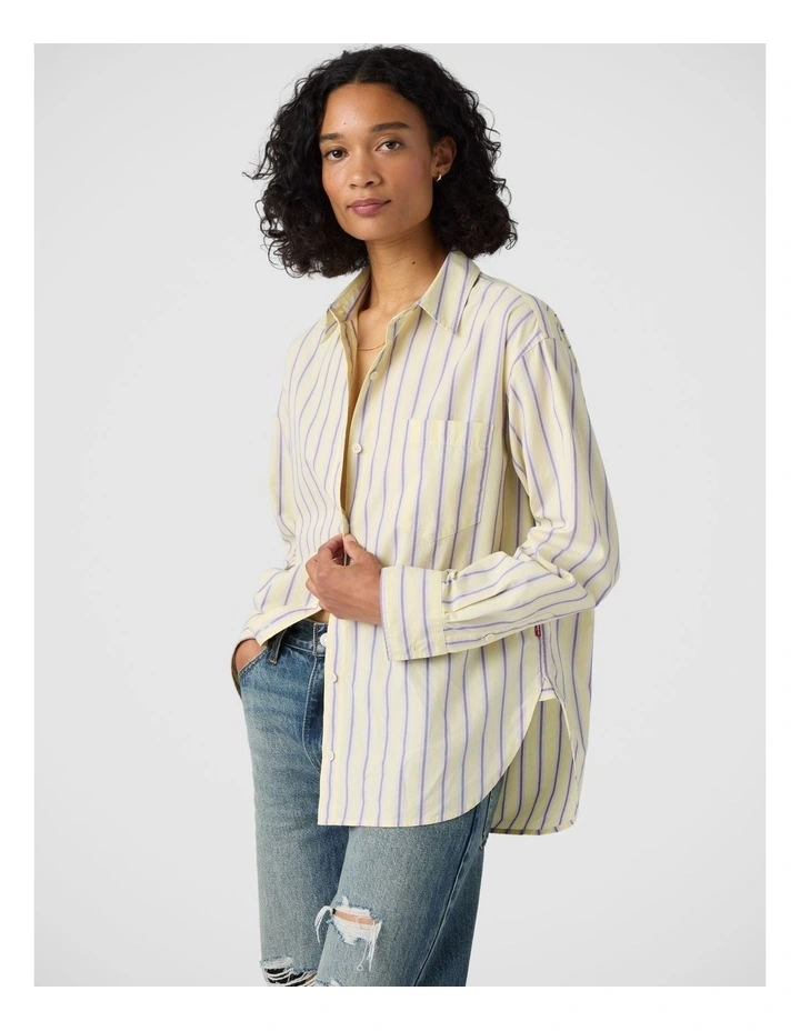 Harlie Boyfriend Shirt in Costanza Stripe French Vanilla image 3