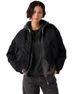 Bowie Cropped Bomber Jacket in Anthracite Night