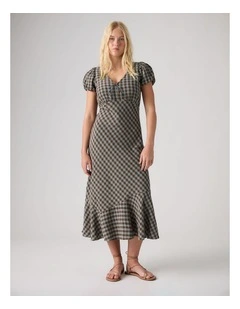 Lira Short-Sleeve Midi Dress in Adelaide Plaid Fallen Rock
