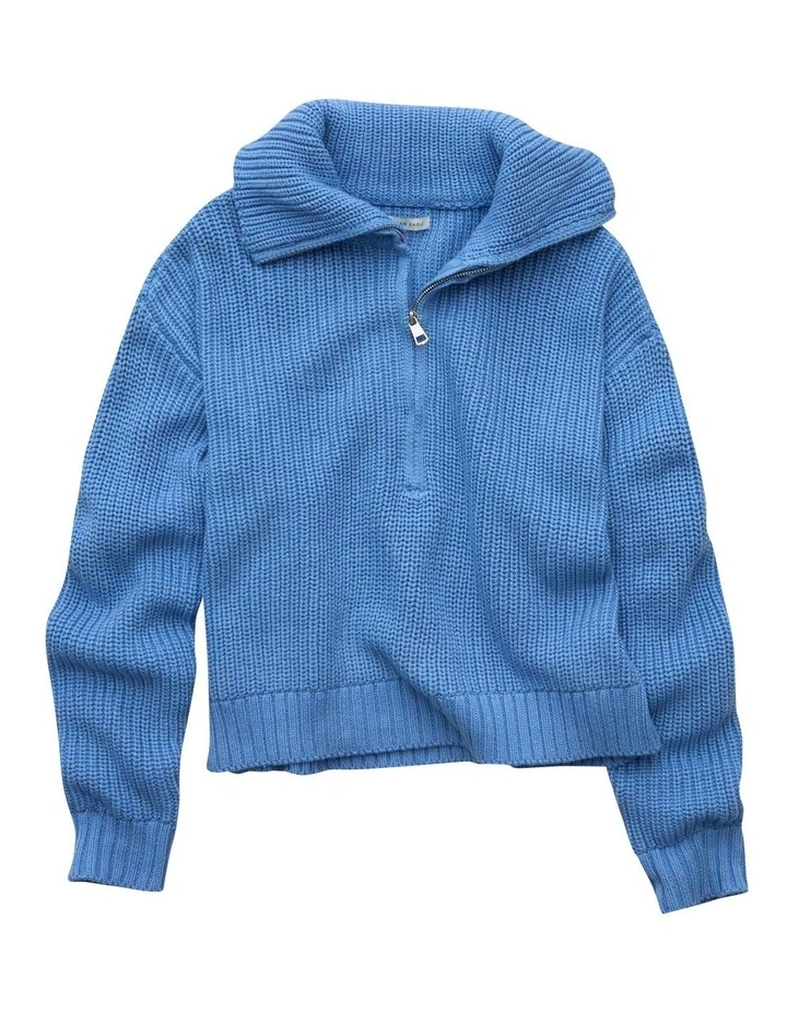 Half-Zip Pullover Sweater in Bright Blue image 3