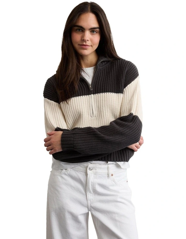 Half-Zip Pullover Sweater in Black image 1