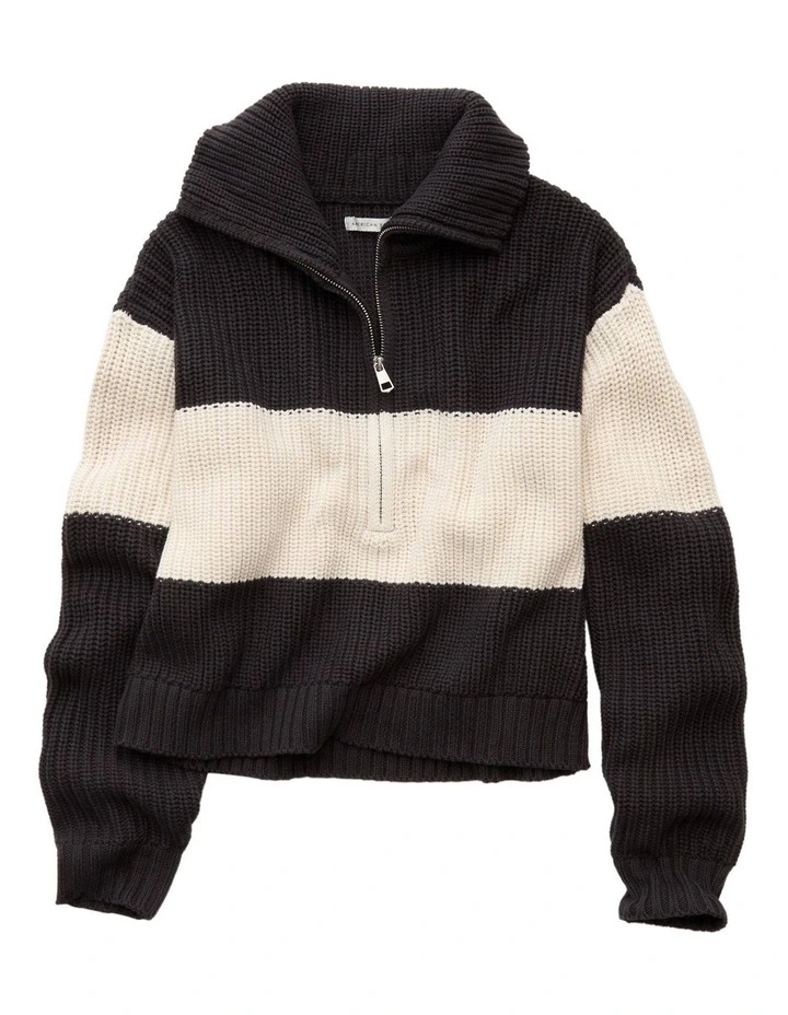 Half-Zip Pullover Sweater in Black image 3