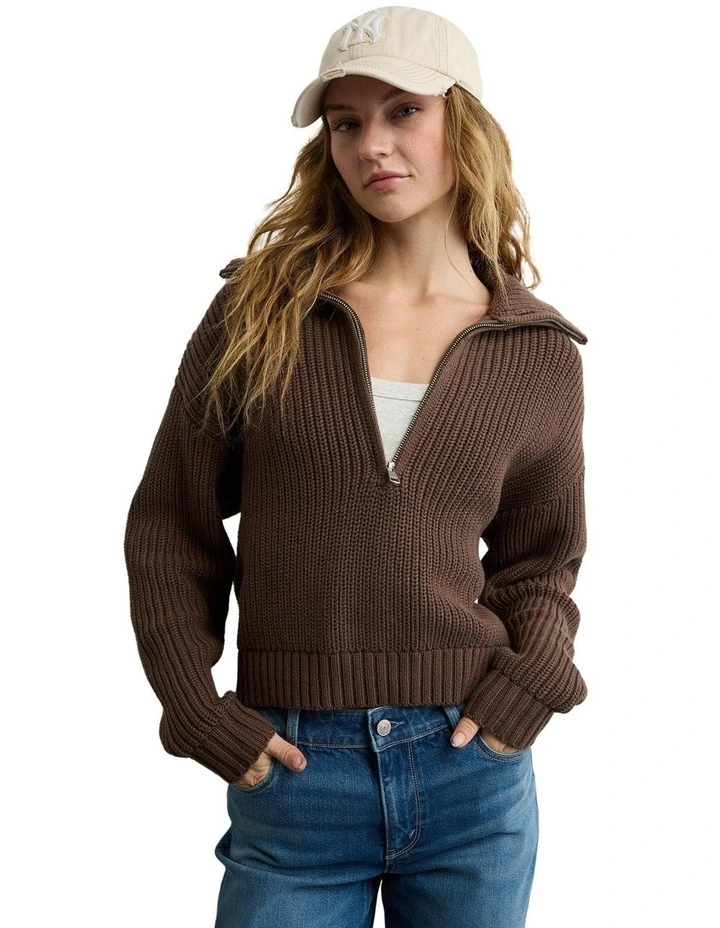 Half-Zip Pullover Sweater in Coffee image 1