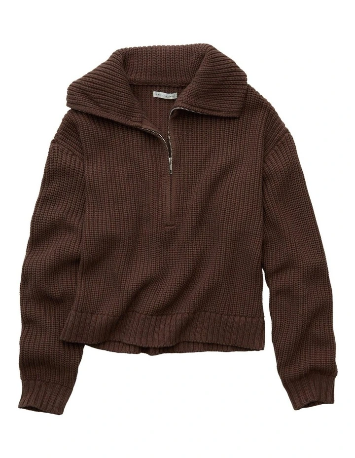 Half-Zip Pullover Sweater in Coffee image 3