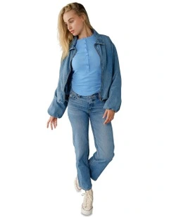 Denim Bubble Bomber Jacket in Indigo