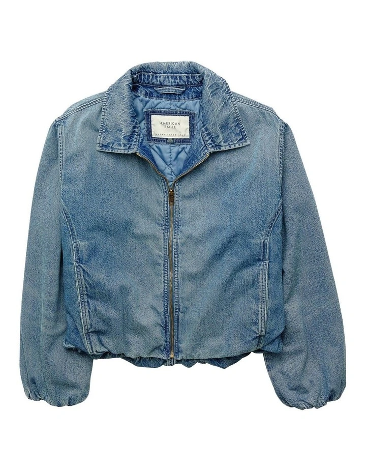 Denim Bubble Bomber Jacket in Indigo image 3