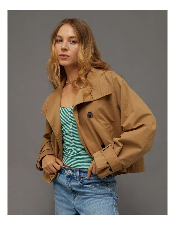 Cropped Trench Jacket in Khaki image 1