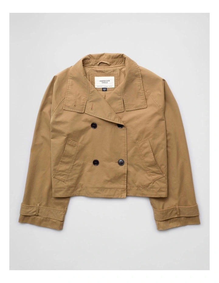 Cropped Trench Jacket in Khaki image 3