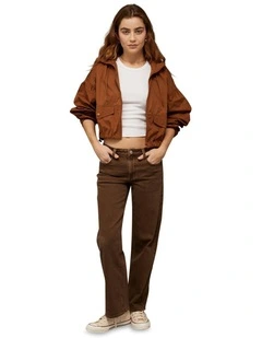 Cropped Windbreaker Jacket in Medium Brown