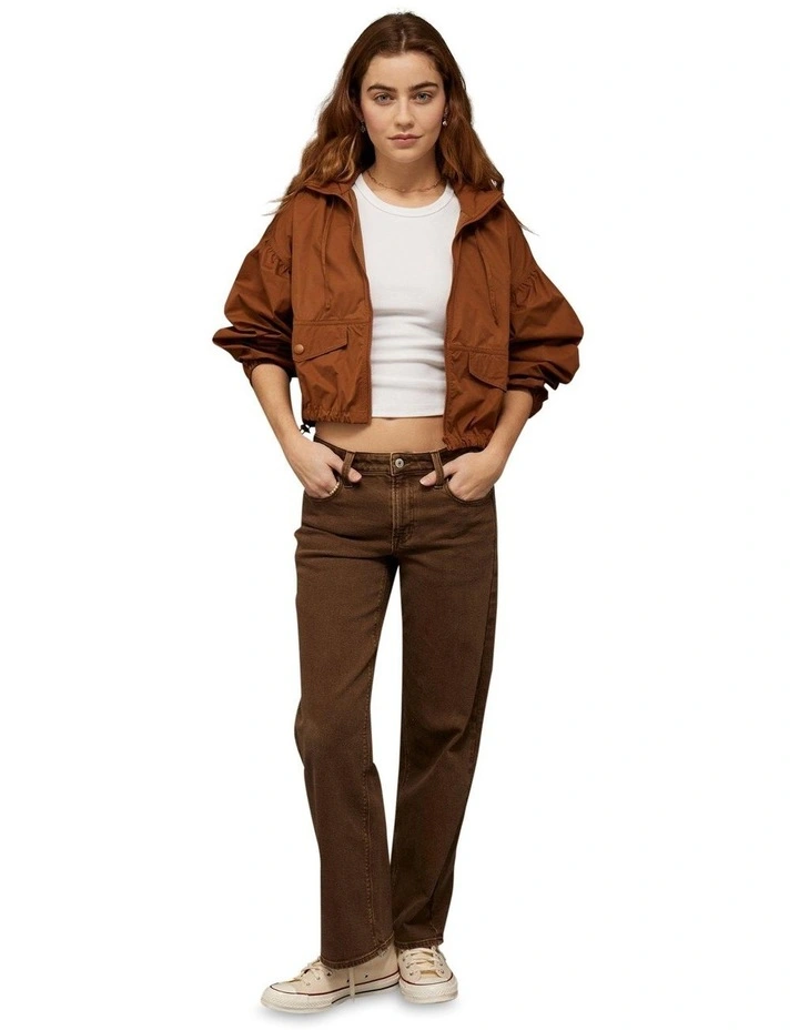 Cropped Windbreaker Jacket in Medium Brown image 1