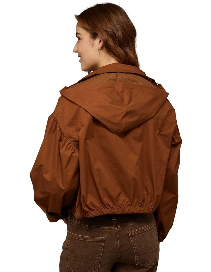 Cropped Windbreaker Jacket in Medium Brown image 2