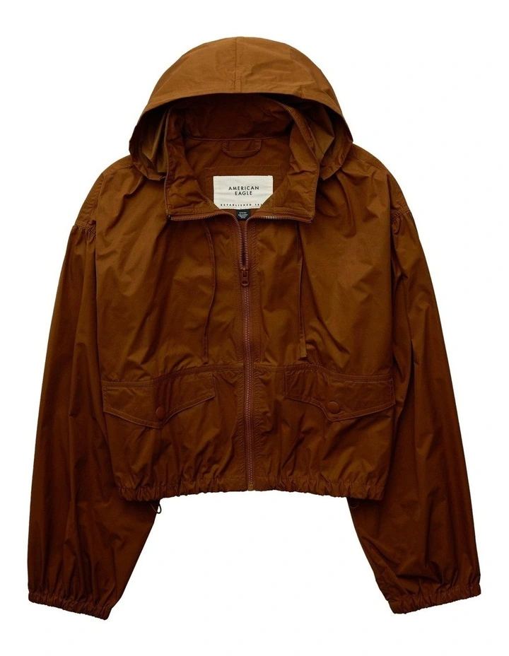 Cropped Windbreaker Jacket in Medium Brown image 3