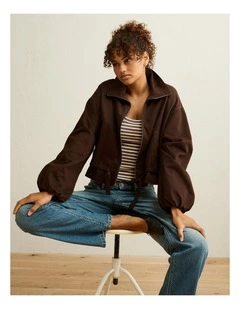 Funnel Neck Bomber Jacket in Brown