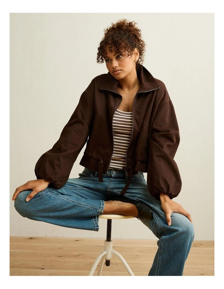 Funnel Neck Bomber Jacket in Brown image 1