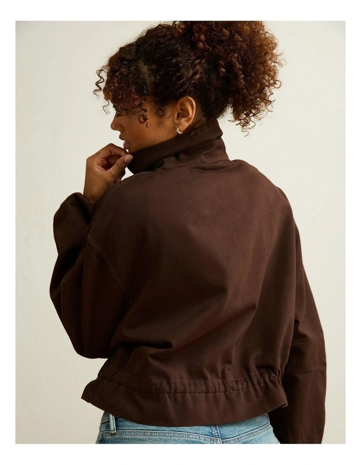 Funnel Neck Bomber Jacket in Brown image 2