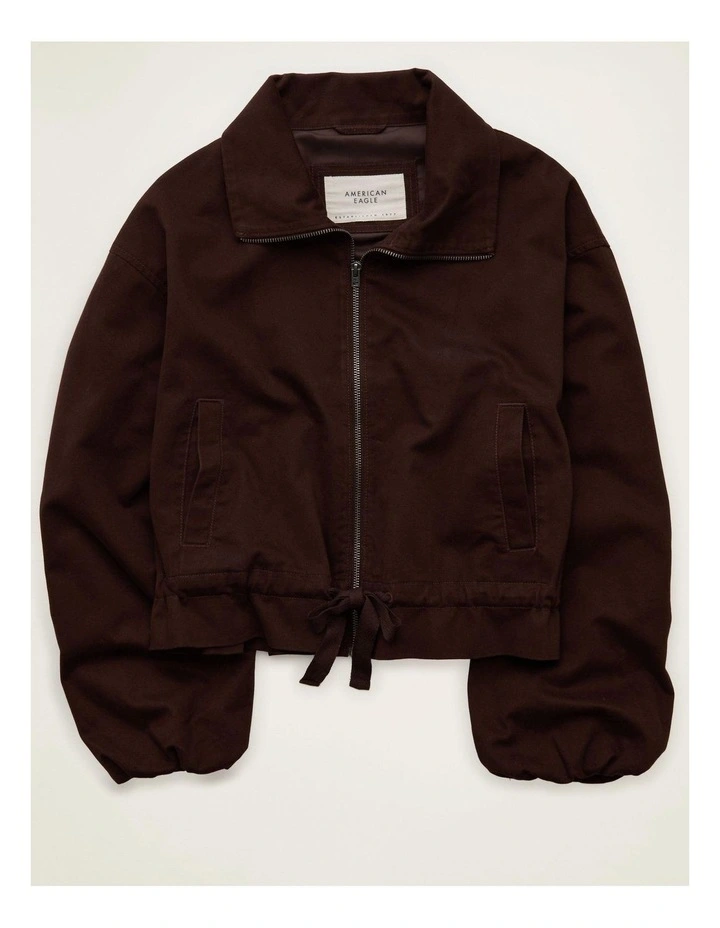 Funnel Neck Bomber Jacket in Brown image 3