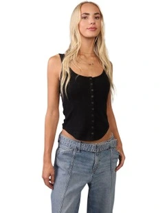 Button Through Femme Tank in Black