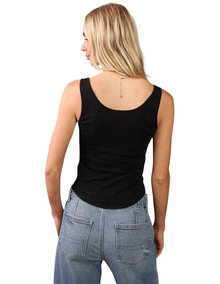 Button Through Femme Tank in Black image 2