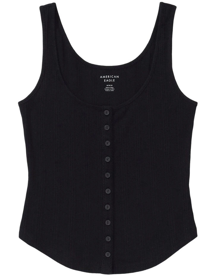 Button Through Femme Tank in Black image 3
