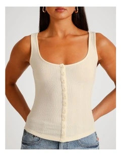 6201 Button Through Femme Tank Top in Cream