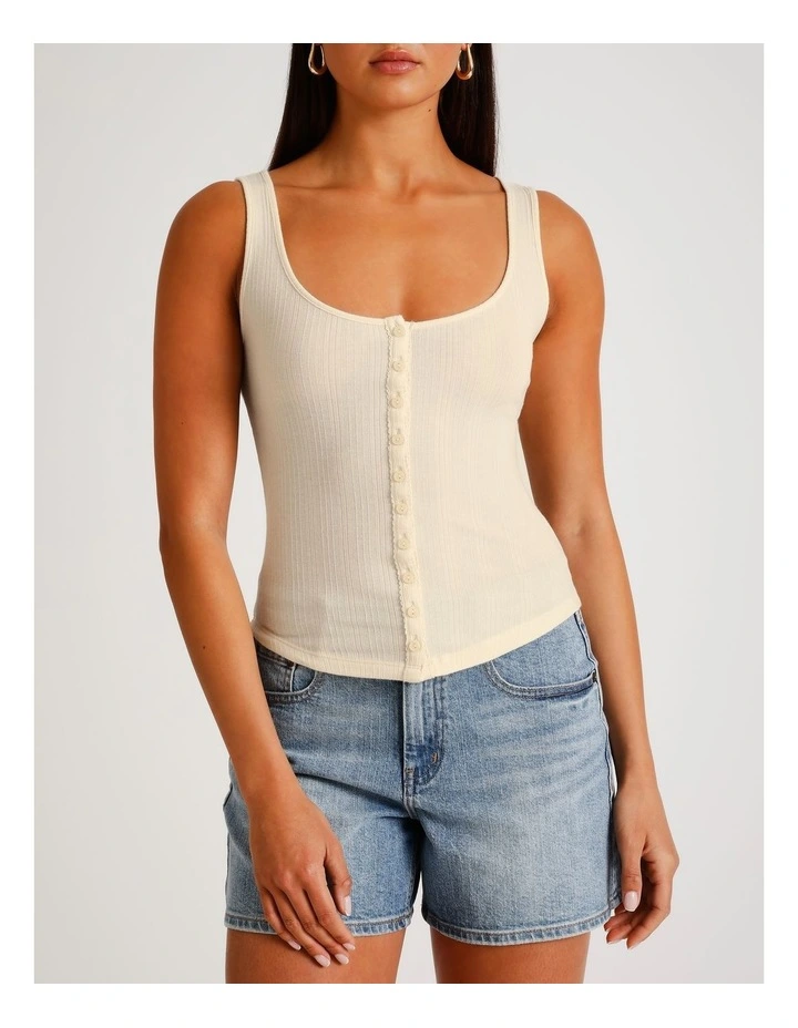 6201 Button Through Femme Tank Top in Cream image 2