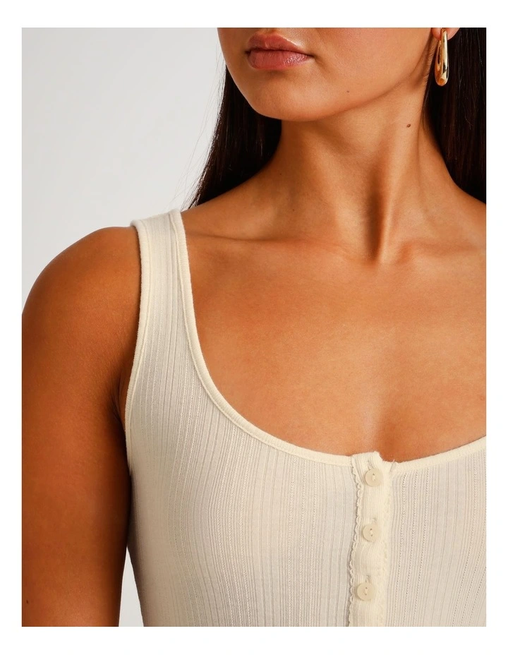 6201 Button Through Femme Tank Top in Cream image 3
