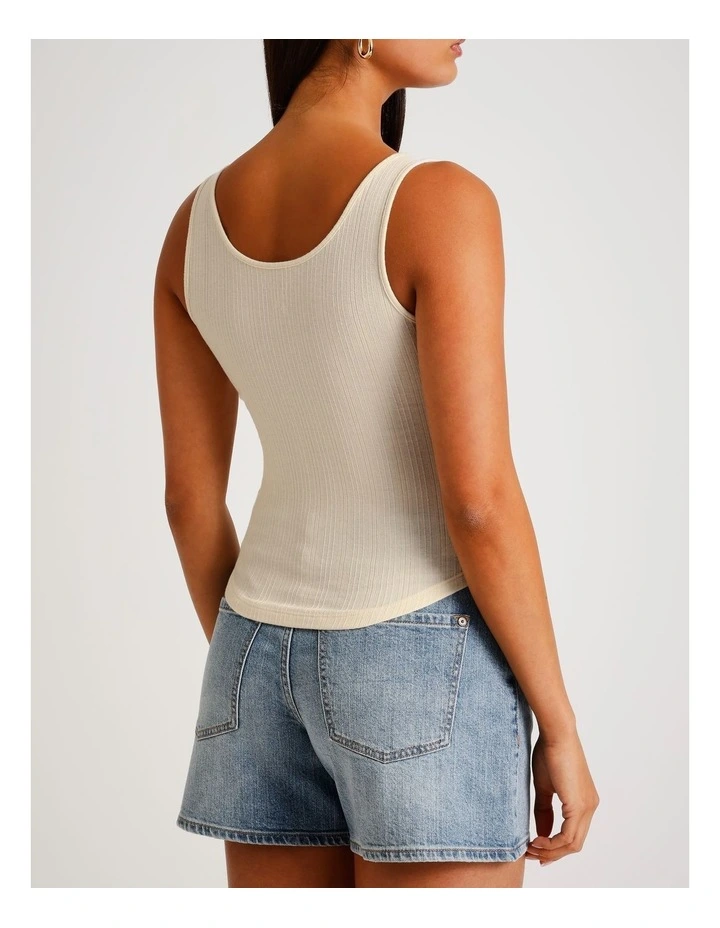 6201 Button Through Femme Tank Top in Cream image 4