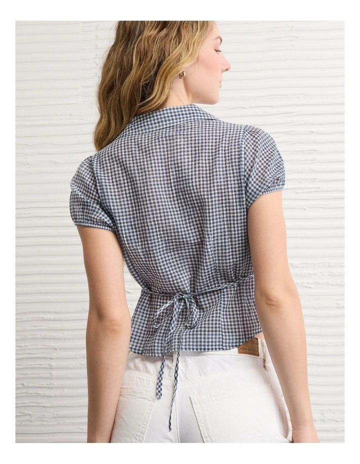 Short-Sleeve Button-Up Shirt in Navy image 2