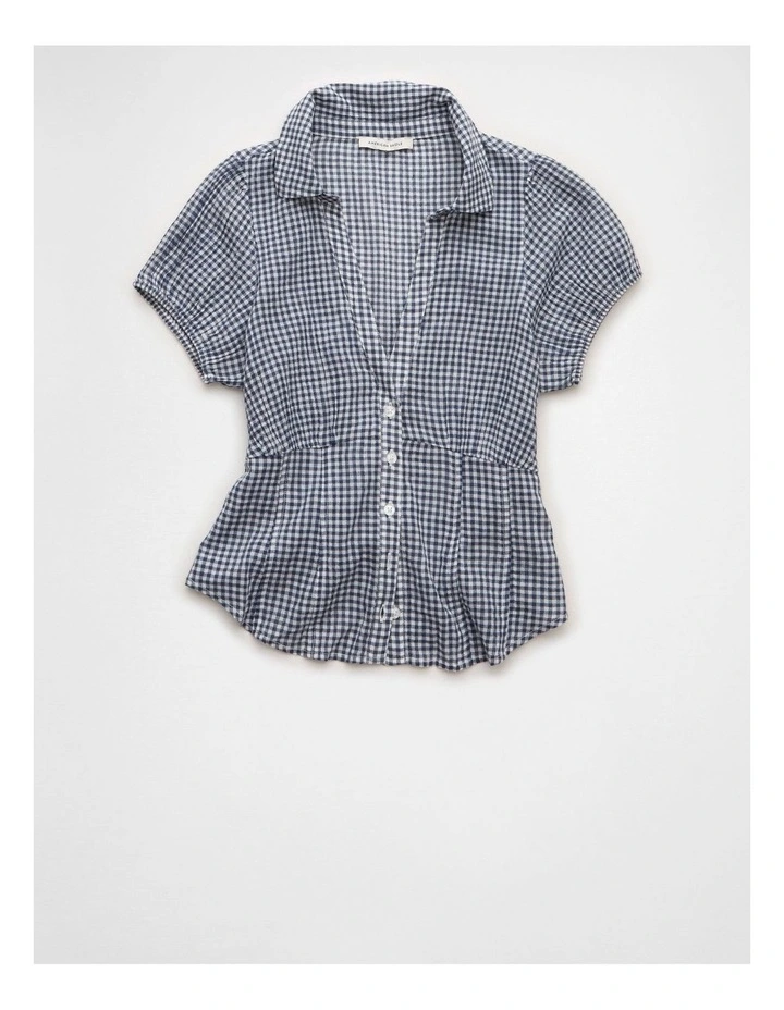 Short-Sleeve Button-Up Shirt in Navy image 3