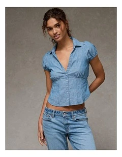 Short-Sleeve Button-Up Shirt in Medium Wash