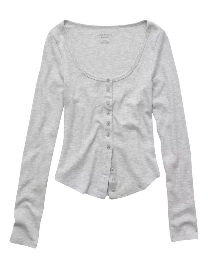 Long Sleeve Waffle Henley T-shirt in Heather Gray image 1